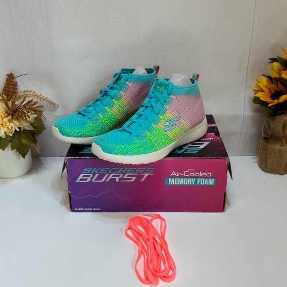 Skechers Burst High-Top Shoes Air-Cooled Memory Foam Womens 8.5 Turquoise Multi - Picture 2 of 12